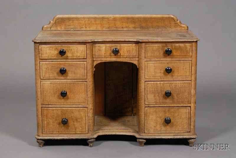 Appraisal: English Faux Bird's-eye Maple Grained Kneehole Dresser th century with