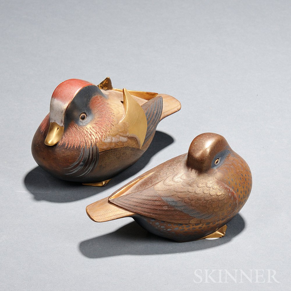 Appraisal: Pair of Ceramic Mandarin Ducks Japan th century a male