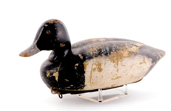 Appraisal: Scaup duck hunting decoy carved and painted wood figure with