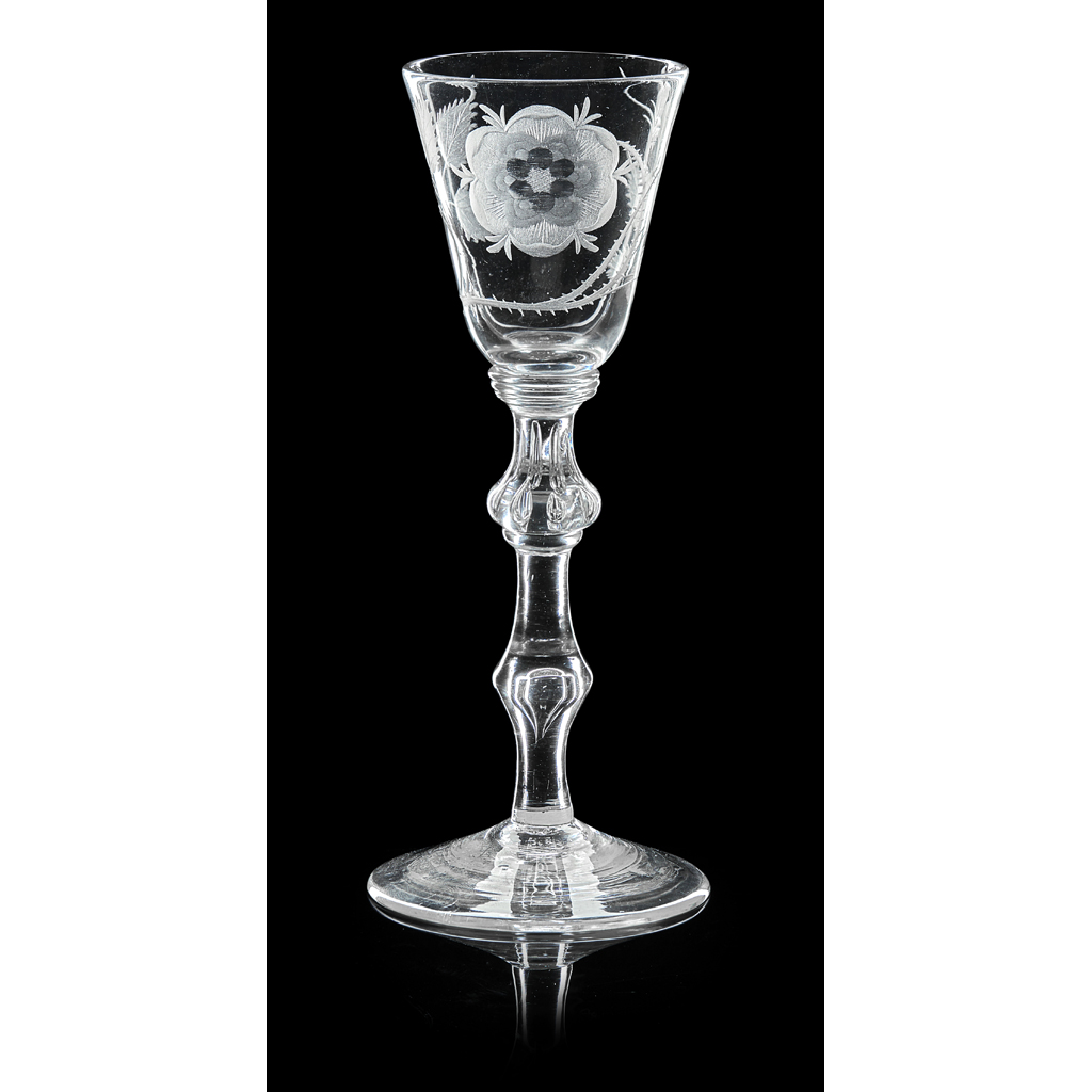 Appraisal: AN ENGRAVED JACOBITE WINE GLASS TH CENTURY the conical bowl