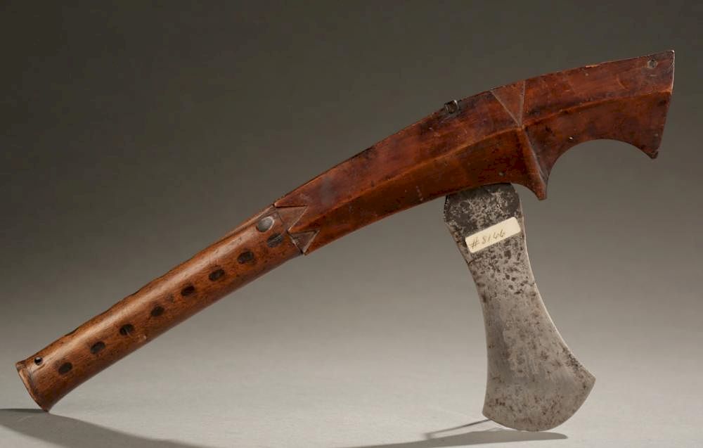 Appraisal: Songe wooden axe with metal blade th th c A