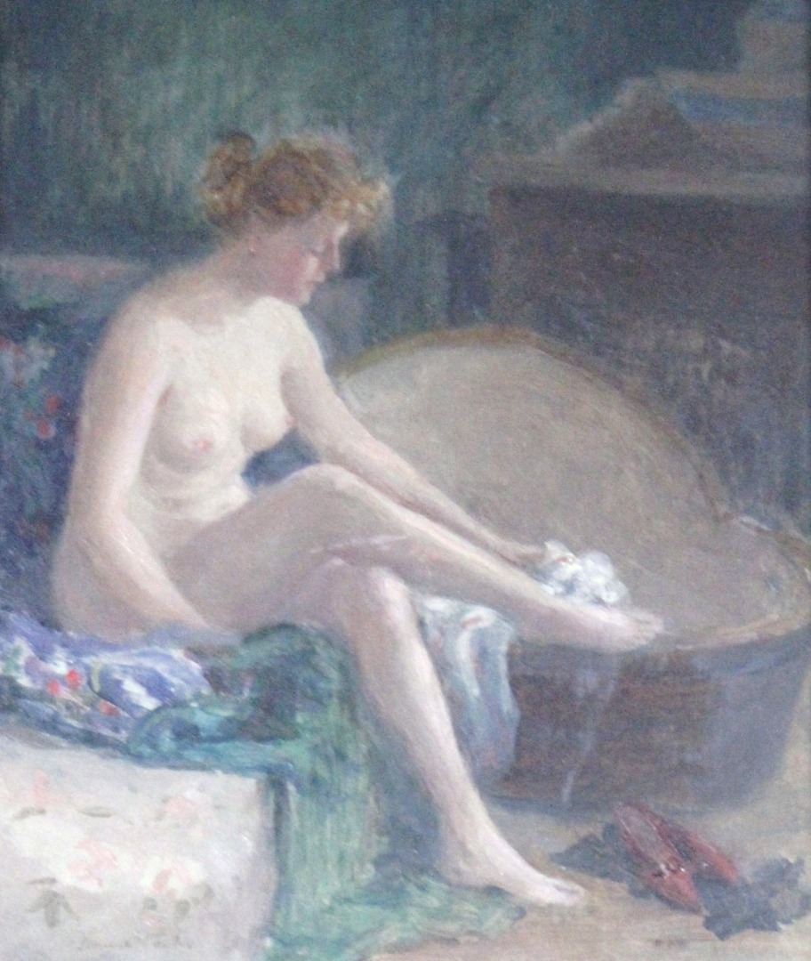 Appraisal: Florence Pash thC English School Nude lady bathing oil on