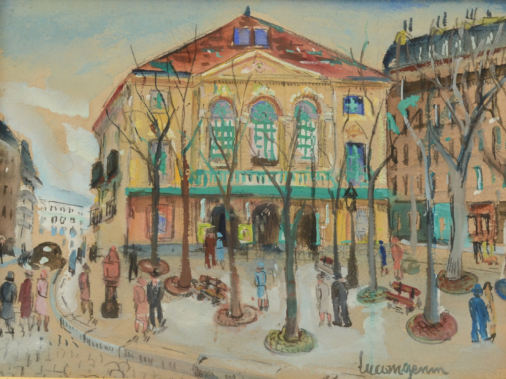 Appraisal: GENIN Lucien French - Parisian Street Scene with Figures Watercolor