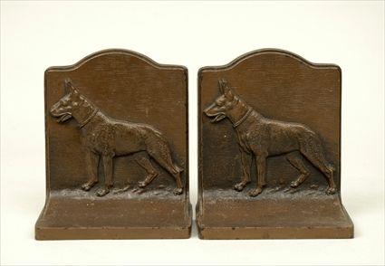 Appraisal: Pair of Bradley Hubbard Bronze Bookends Decorated with German Shepherds