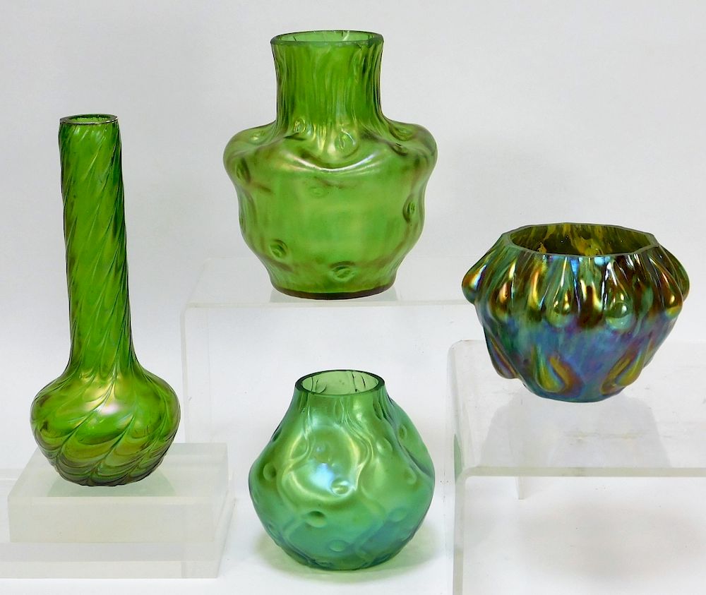 Appraisal: Various Green Bohemian Czech Art Glass Vases Bohemia th Century