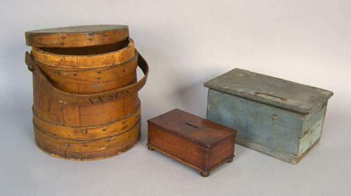 Appraisal: Mahogany ballot box together with a firkin and a painted