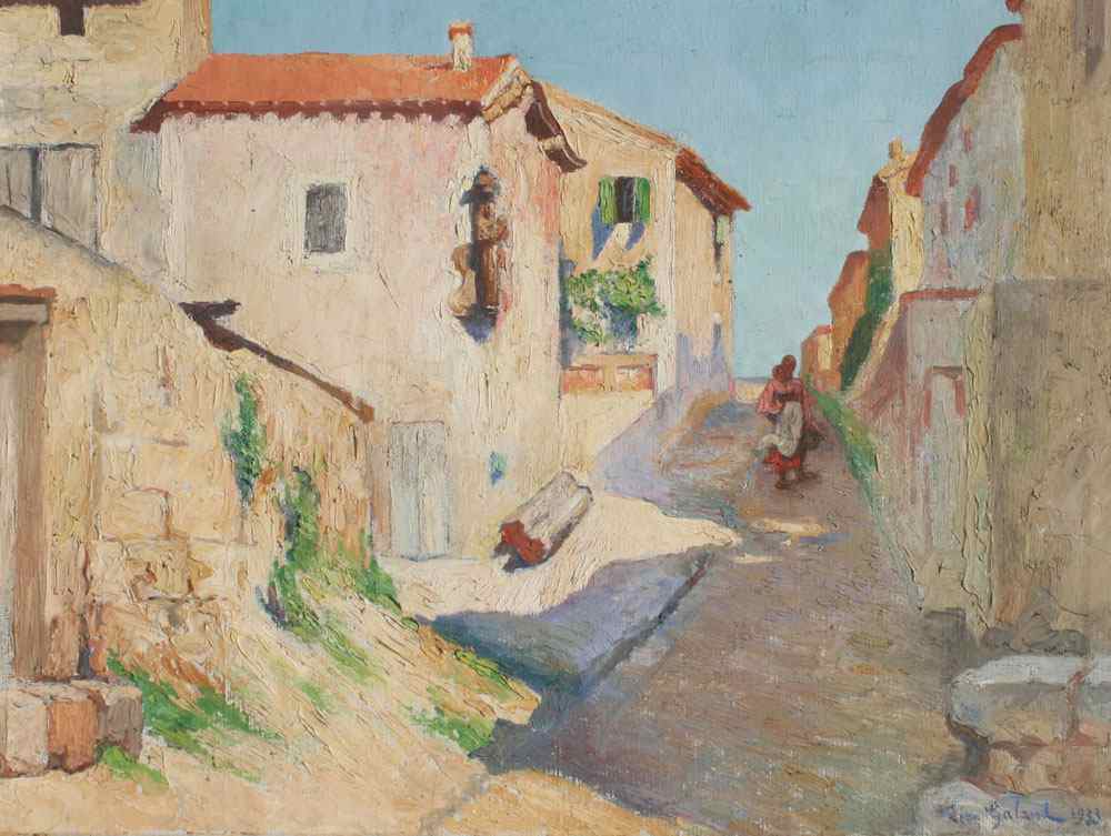 Appraisal: GALAND Leon Laurent French - Impressionist Village Scene with Woman