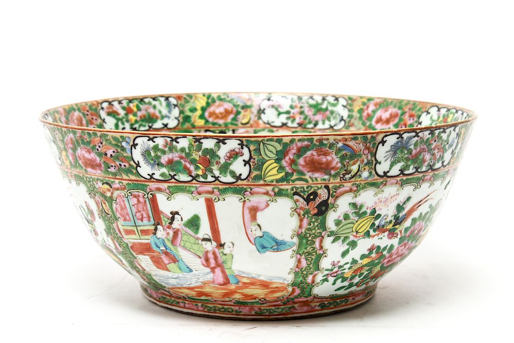 Appraisal: Chinese Export Rose Medallion Punch Bowl th C Chinese export