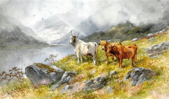 Appraisal: Hugo Anton Fisher California - HIGHLAND CATTLE IN LANDSCAPE watercolor