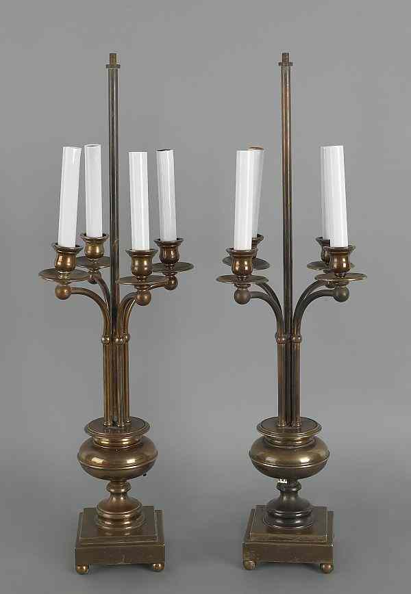 Appraisal: Pair brass table lamps h