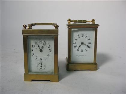 Appraisal: French brass and glass carriage clocks th century One with