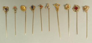 Appraisal: pc Antique Gold Stick Pins Mostly art nouveau set with