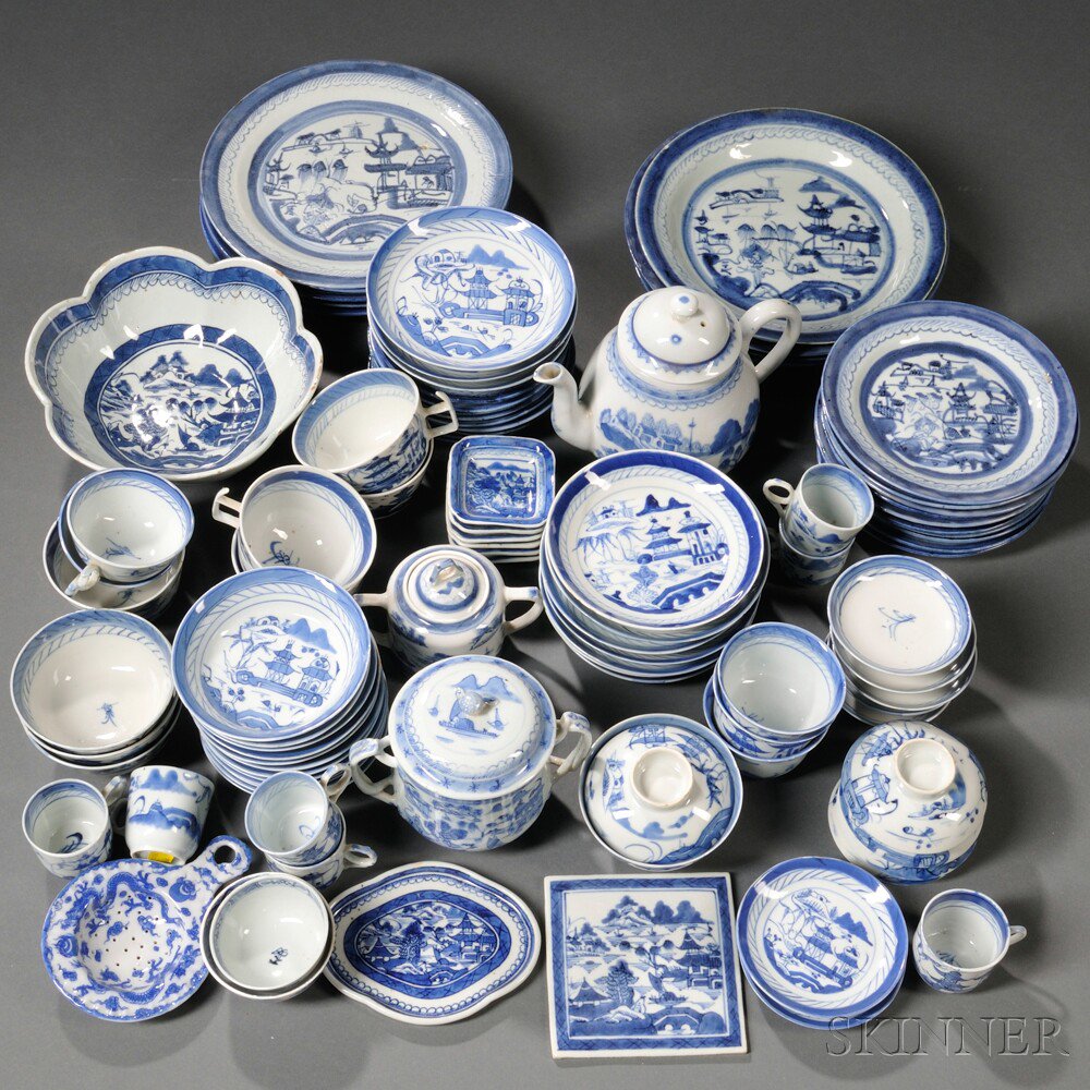 Appraisal: Assembled Group of Blue and White Mostly Canton Porcelain Tea