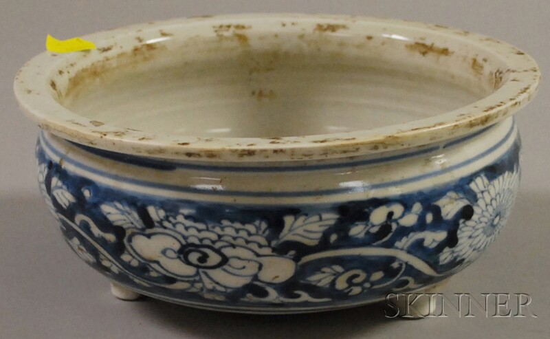 Appraisal: Chinese Hand-painted Blue and White Decorated Porcelain Footed Censer ht