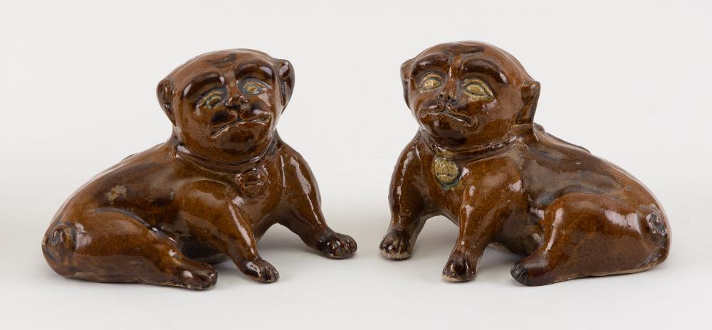 Appraisal: PAIR OF CHINESE BROWN GLAZE POTTERY PUPPIES LATE TH EARLY