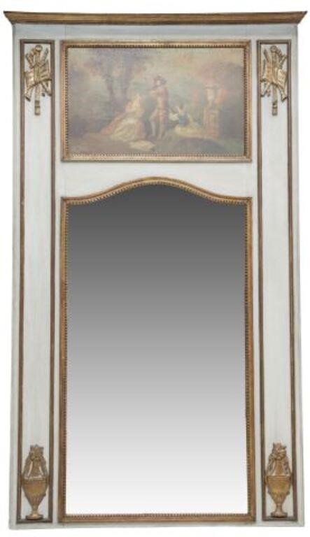 Appraisal: French Louis XVI style parcel gilt and painted trumeau mirror