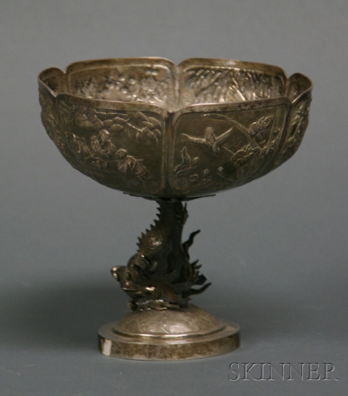 Appraisal: Chinese Export Silver Compote repousse work of birds and flowers