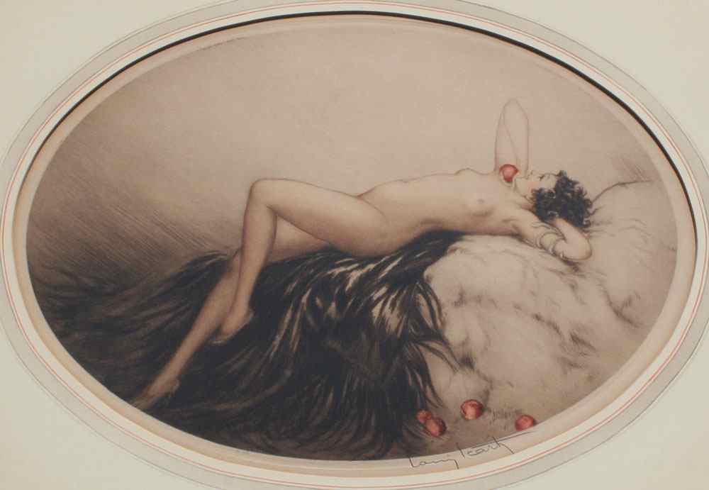 Appraisal: LOUIS ICART COLORED ETCHING 'EVE' sight size '' x ''