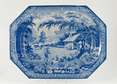 Appraisal: A large blue and white Brameld platter printed with the