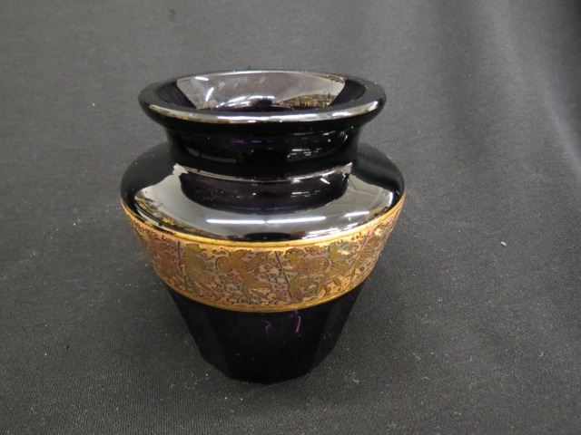 Appraisal: Moser Art Glass Vase panel cut deep amethyst with gold