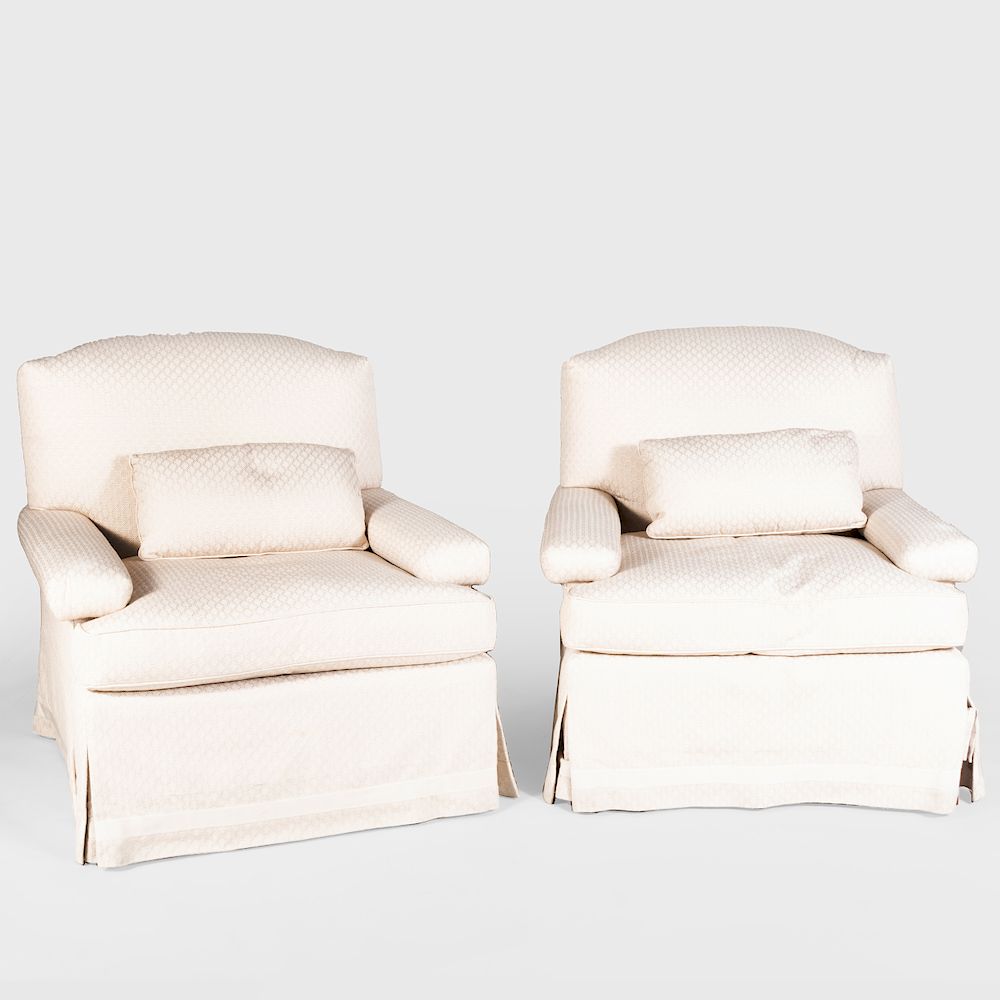 Appraisal: Pair of White Linen Club Chairs The linen fabric with