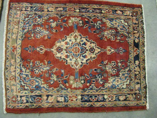 Appraisal: Hamadan Persian Handmade Rug central medallion reds blues ivory '