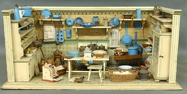 Appraisal: - Fine French miniature room-box of a complete country kitchen