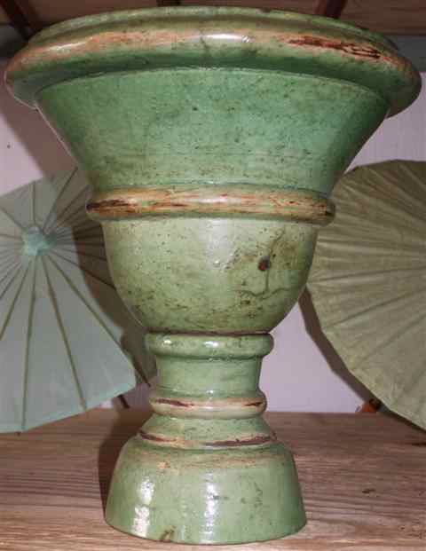 Appraisal: SMALL FRENCH ANDUZE GREEN GLAZED VASI-FORM TERRA COTTA URN in