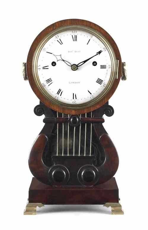 Appraisal: English mahogany lyre form bracket clock ca signed Robert Best