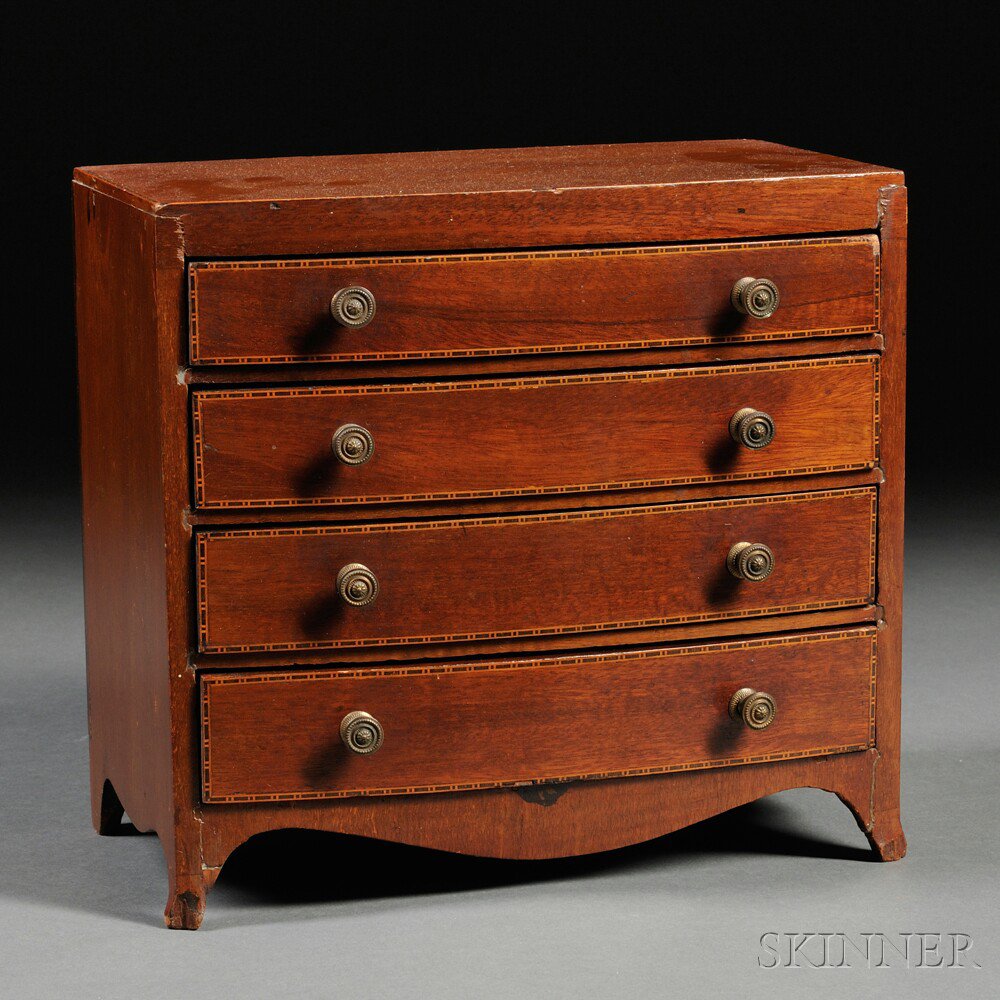 Appraisal: Miniature Federal-style Inlaid Mahogany Veneer Bowfront Chest America early th