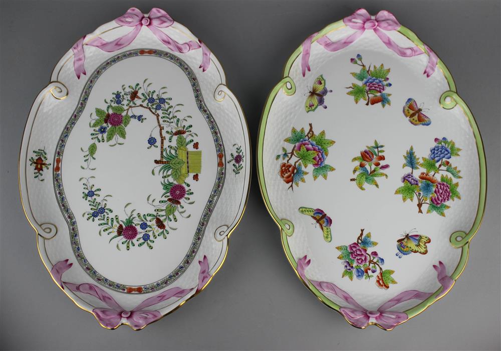 Appraisal: TWO HEREND OVAL PLATTERS the first Indian Basket Multicolor pattern