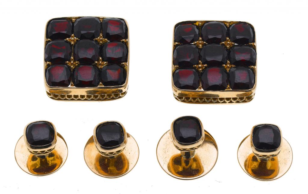 Appraisal: AN AUSTRO HUNGARIAN GARNET DRESS SET of cuff-links and four