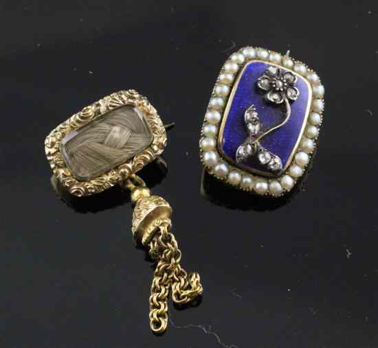 Appraisal: A Regency gold enamelled diamond and seed pearl set mourning