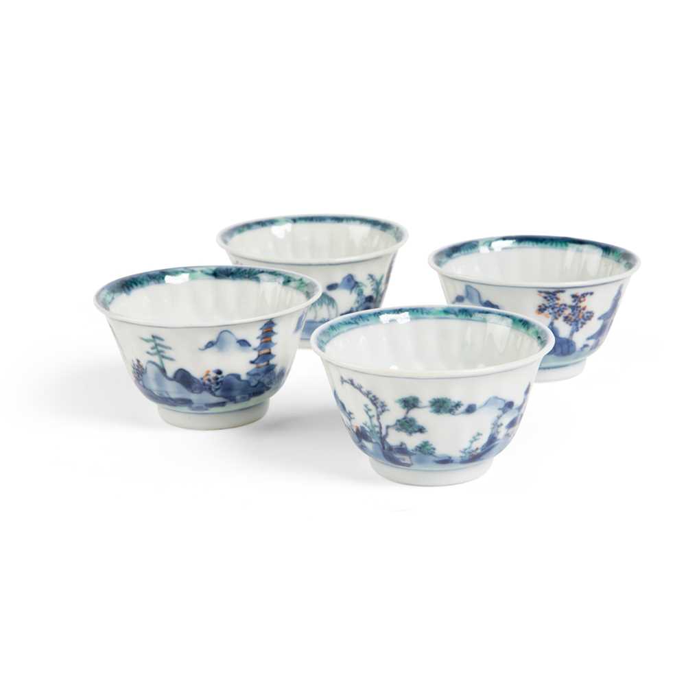 Appraisal: SET OF FOUR DOUCAI CUPS QING DYNASTY TH- TH CENTURY