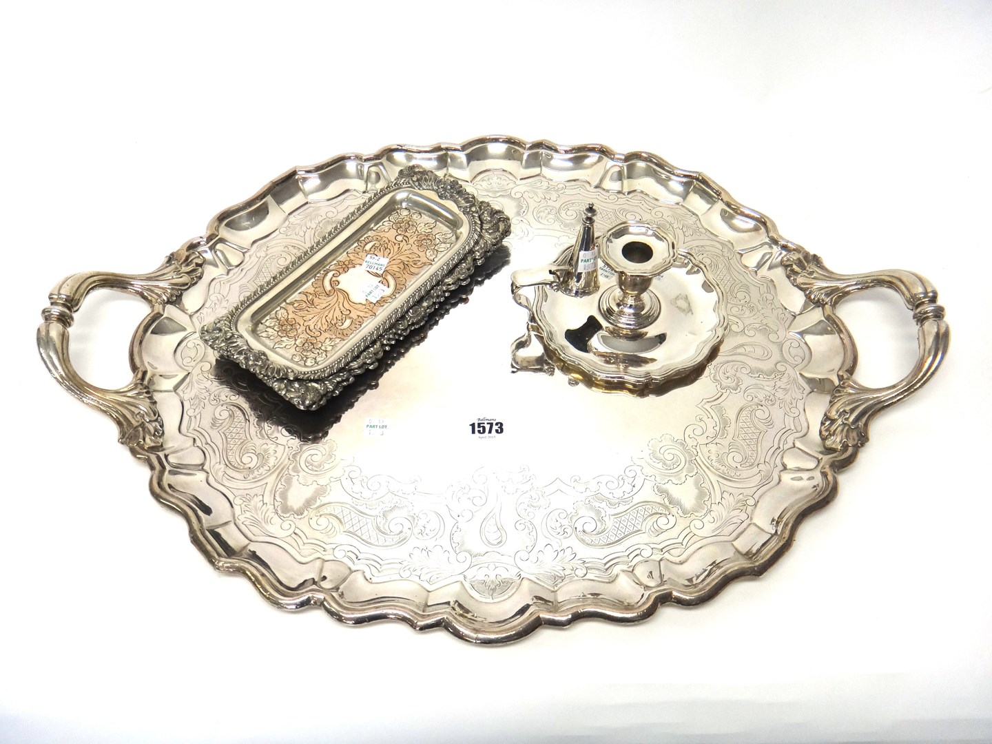 Appraisal: Plated wares comprising a large shaped oval twin handled tray