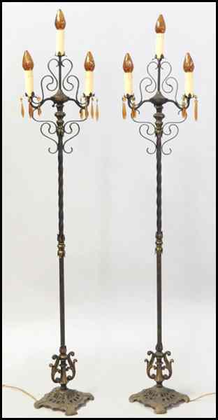 Appraisal: PAIR OF WROUGHT IRON TORCHIERES Electrified H '' Condition No