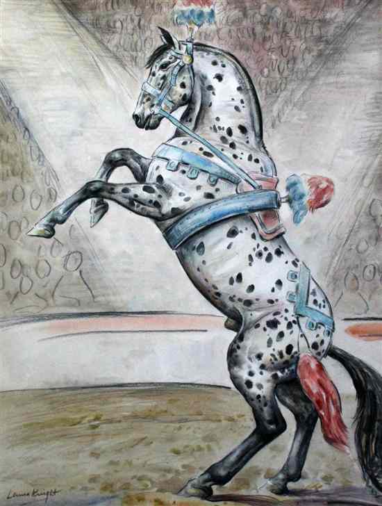 Appraisal: Dame Laura Knight - ink and watercolour Rearing Circus Horse