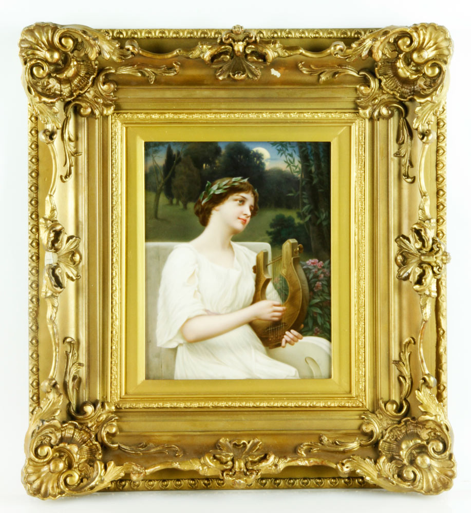 Appraisal: - KPM Plaque of Girl with Harp KPM plaque porcelain