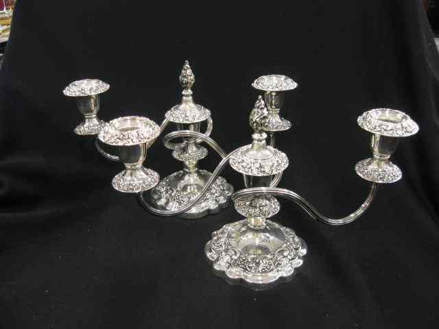 Appraisal: Barker Ellis English Silverplate Candelabra pair triple sconce with snuffers