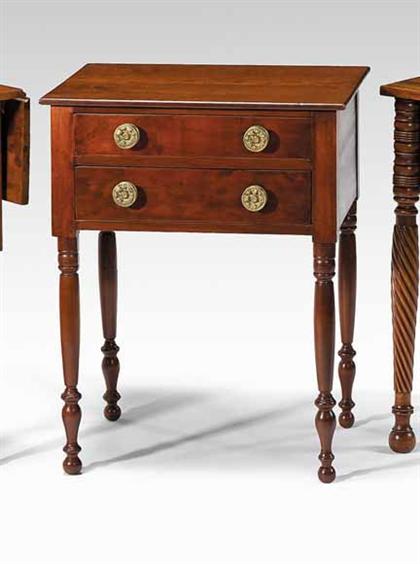 Appraisal: Late Federal mahogany two drawer stand Rectangular top above two