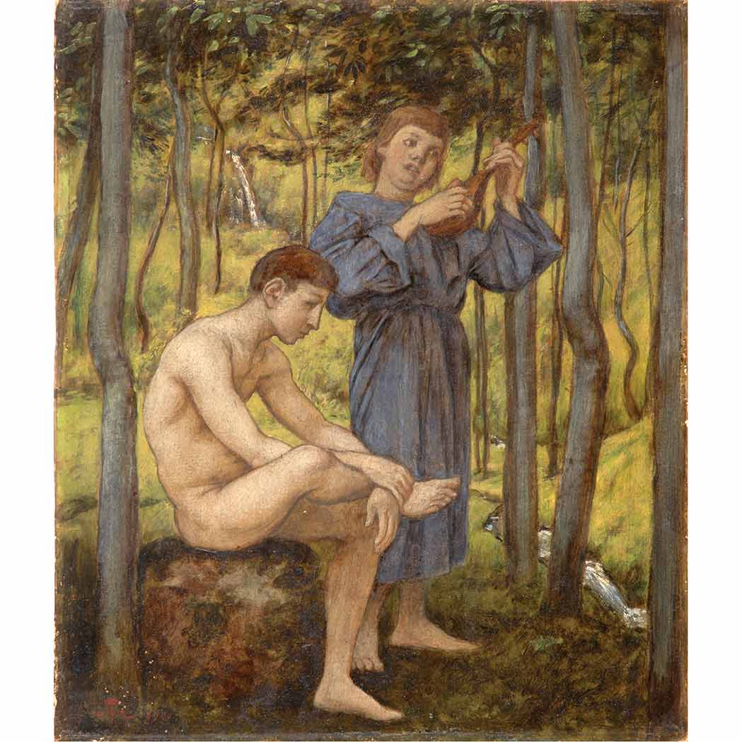 Appraisal: Attributed to Hans Thoma Figures in a Grove Bears artist's