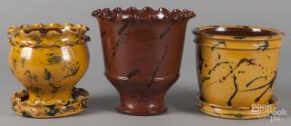 Appraisal: Three Breininger redware flowerpots tallest - ''