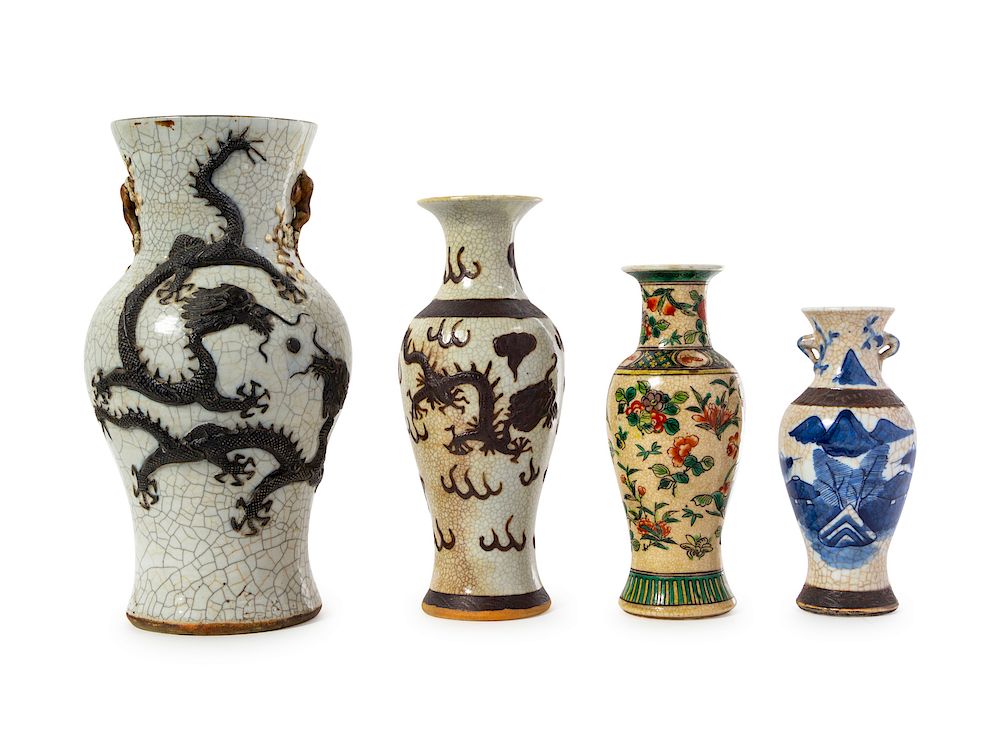 Appraisal: Four Chinese Ge-Type Porcelain Vases Height of tallest in cm