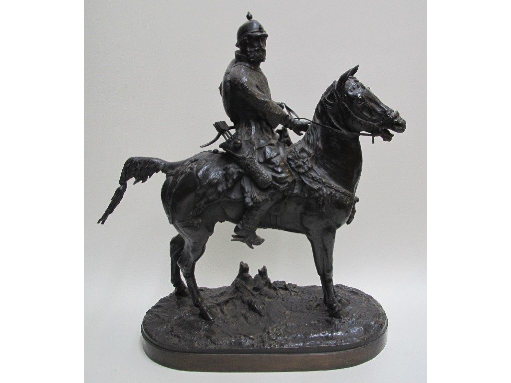 Appraisal: A Russian bronze of a warrior seated on horseback on