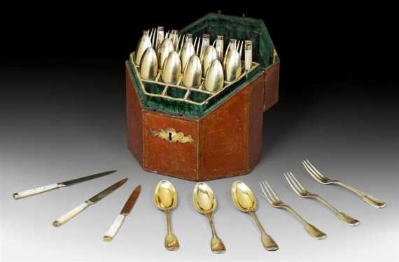 Appraisal: VERMEIL DESSERT UTENSIL SET Strasbourg Johann Heinrich Oertel Thread pattern