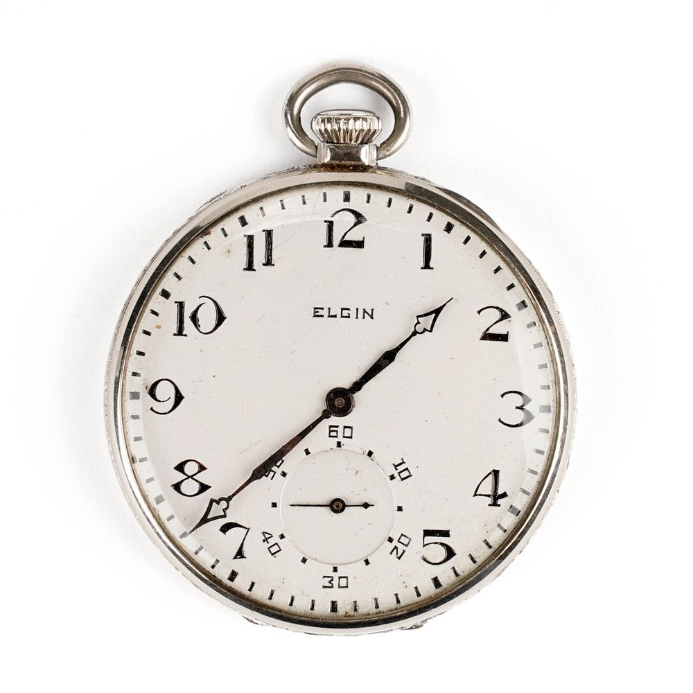 Appraisal: Elgin K White Gold Open Face Pocket Watch Elgin Watch