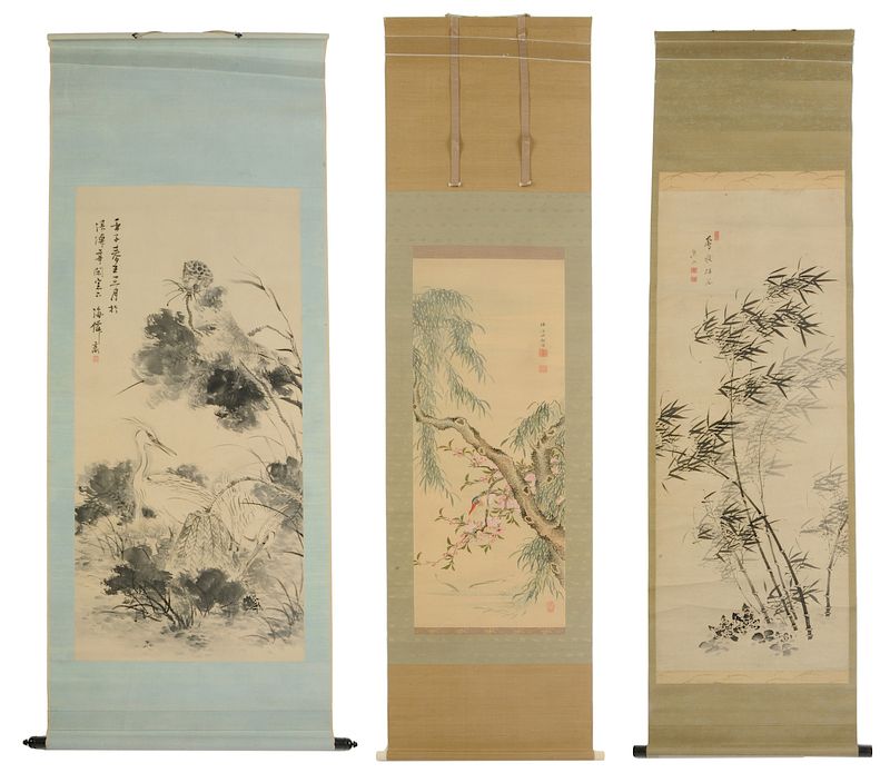 Appraisal: Three Japanese Scrolls Gyozan - th century Bamboo in the