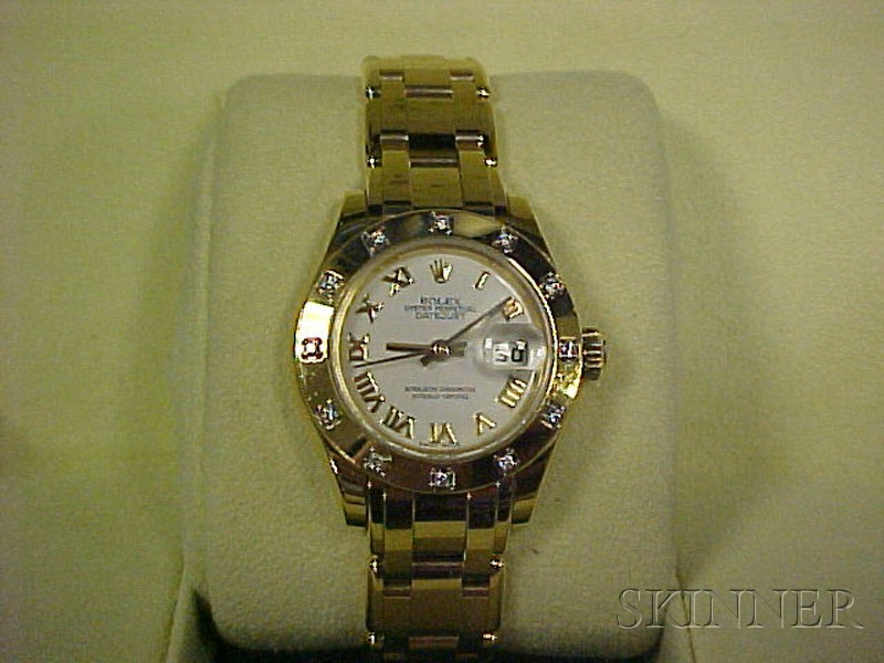 Appraisal: Lady's kt Gold and Diamond Wristwatch Rolex LadyDatejust Pearlmaster the