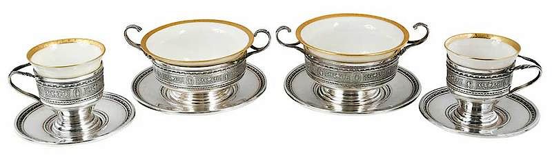 Appraisal: Wedgwood Sterling Cups Lenox Liners Pieces American th century scroll