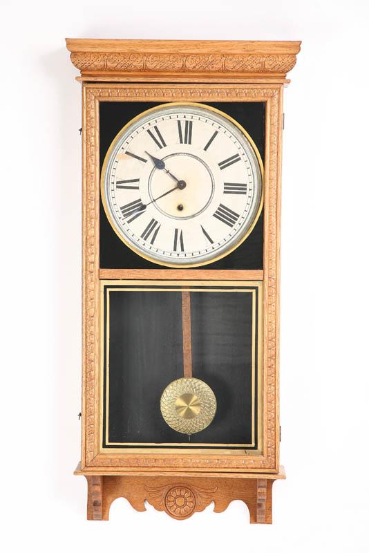 Appraisal: SESSIONS REGULATOR WALL CLOCK Eight day time only clock Oak